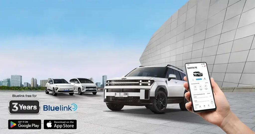 Aplikasi ponsel pintar myHyundai menampilkan dasbor kontrol menu fitur hyundai Bluelink
