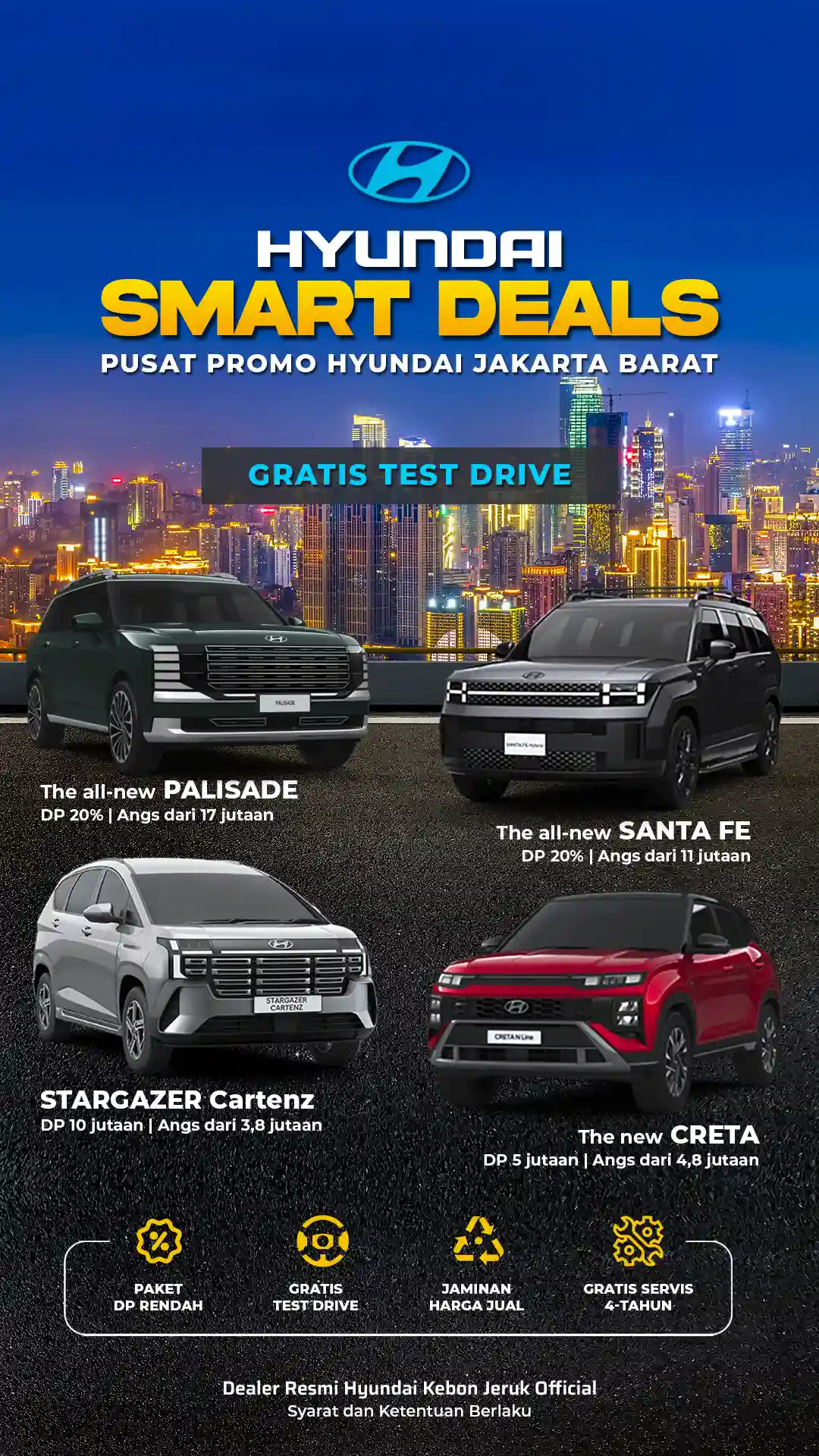 Promo Hyundai Jakarta Barat Stargazer Cartenz, Creta, Santa Fe, dan Palisade Dealer Resmi Kebon Jeruk